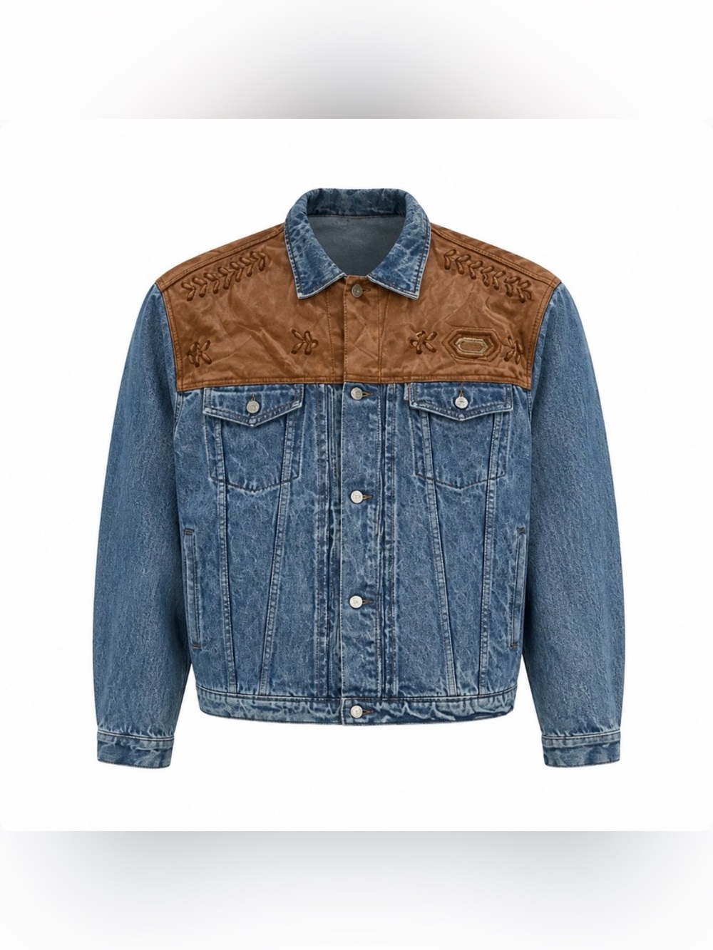 Vintage Shooter Leather Demin Country Western Blue Jean Jacket